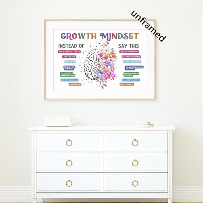 uoyien Classroom Growth Mindset Positive Affirmations Quotes Kids Mental Health Posters Brain Psychology Special Education Calm Corner Wall Art Office Therapy Canvas Wall Decor Prints 16x24in Unframed