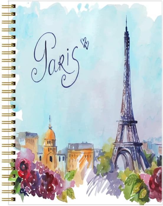 Spiral Journal Notebook for Women,A5 College Ruled Notebooks 6"x 8.4", 120 Pages (60 Sheets) Lined Journal with Premium Thick Paper,Perfect for School Office Home(Watercolor Paris Eiffel Tower)