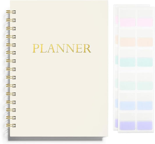 Undated Weekly and Monthly Planner Spiral Bound- Weekly Goals Notebook, To Do List, Habit Tracker Journal, Academic, Aesthetic, Stylish School or Office Supplies (6.1" x 8.4" - Cream)
