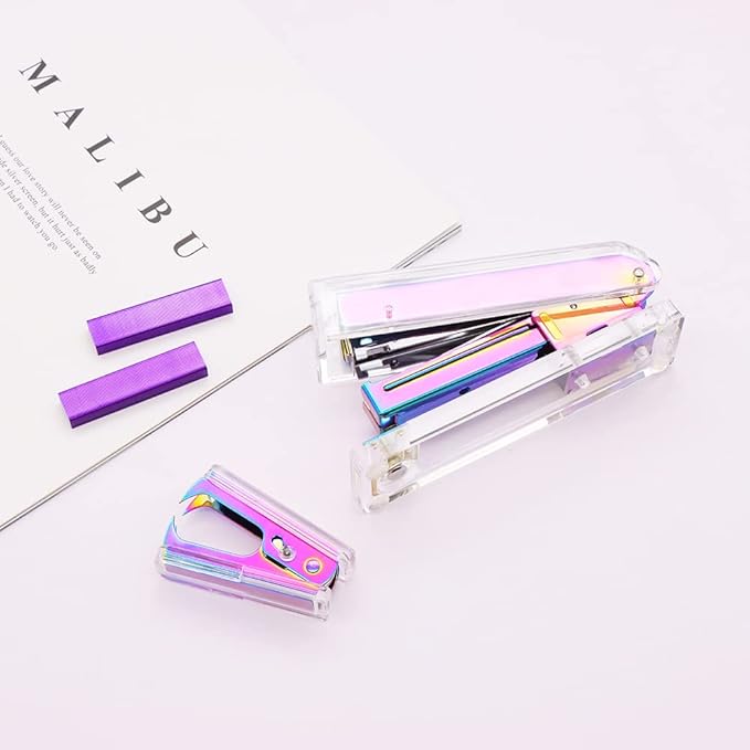 Clear Acrylic Rainbow Stapler Colorful Desktop Staplers with Classic Modern Design Sleek Office and Desk Accessories Gift Idea (Rainbow)