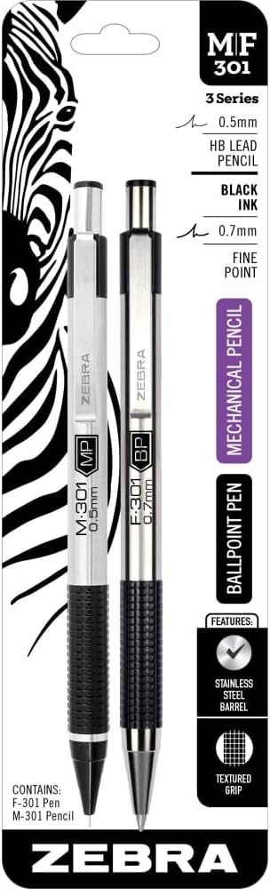 Zebra M/F-301 The Original Mechanical Pen & Pencil Set, Fine Point (57011) 2 Pack