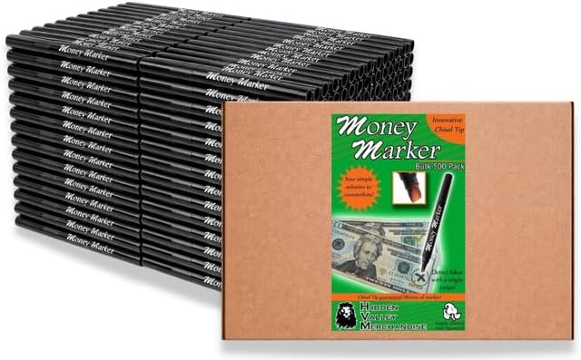 HVM Counterfeit Money Detector Pen (500 Counterfeit Pens) - Money Marker Bill Detector Pen with Upgraded Chisel Tip - Detect Fake Bills, Universal False Currency Checker Pack