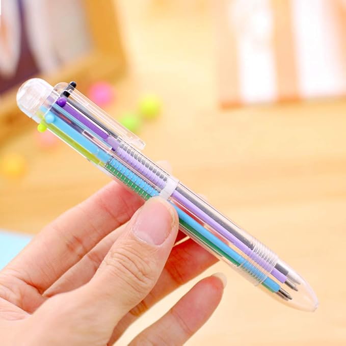 Hutou 12 Pack 0.5mm 6-in-1 Multicolor Ballpoint Pen 6 Colors Retractable Ballpoint Pens (12 Pack)