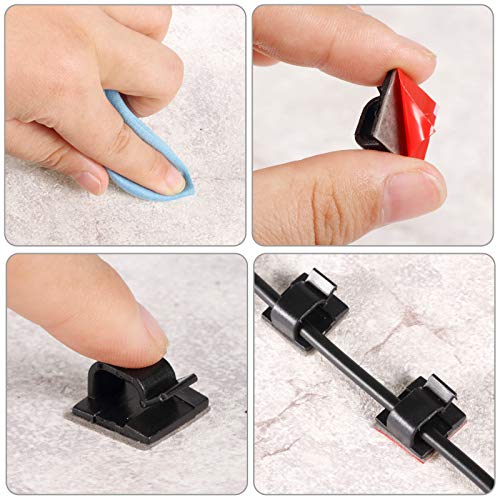 Blulu 100 Pcs Adhesive Cable Wire Clips, Outdoor Light Clips, Cord Management Wire Organizer Cord Holder for Holiday String Lights, Under Desk, Car, Wall, TV PC Ethernet Cable(Medium,Black)