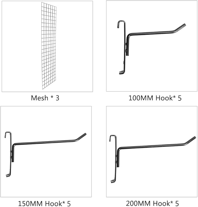 Bonnlo 6' x 2' Wire Grid Panel for Retail Display Gridwall, Wire Grid Wall Display Rack, 3-Pack Black