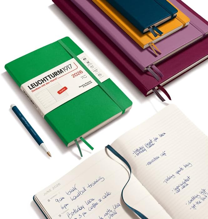 LEUCHTTURM1917 - Weekly Planner & Notebook 2026, Hardcover, Composition (B5), Ruled, Ink (Jan 1 - Dec 31, 2026)