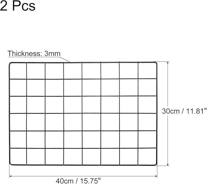 PATIKIL 16"x12" Wire Grid Panel, 2 Pack Wall Grid Decorative Panels Board Photo Pictures Display Decor Hanging Organizer for Home Office, Black
