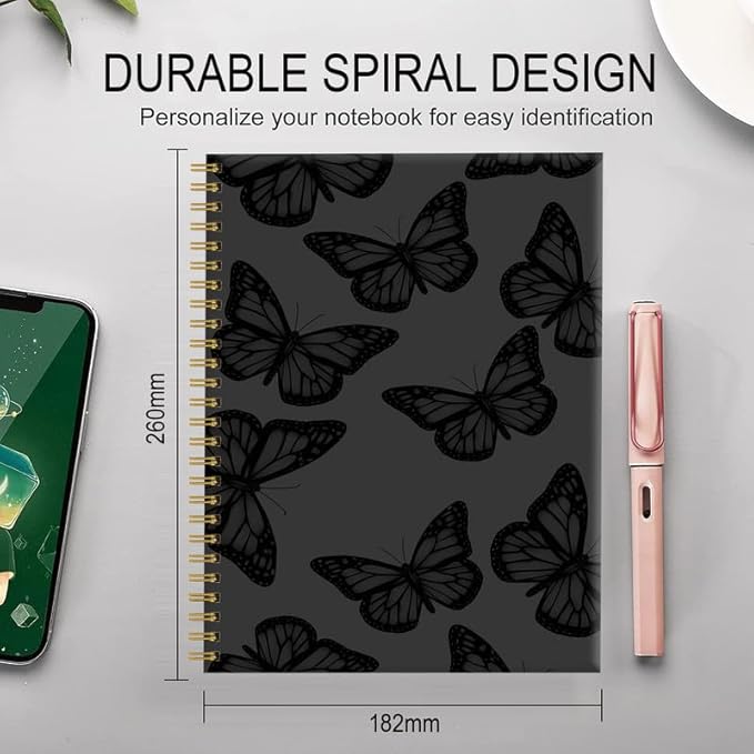 Spiral Journal Notebook for Women,A5 College Ruled Notebooks 6"x 8.4", 120 Pages (60 Sheets) Lined Journal with Premium Thick Paper,Perfect for School Office Home(Blue Butterfly)
