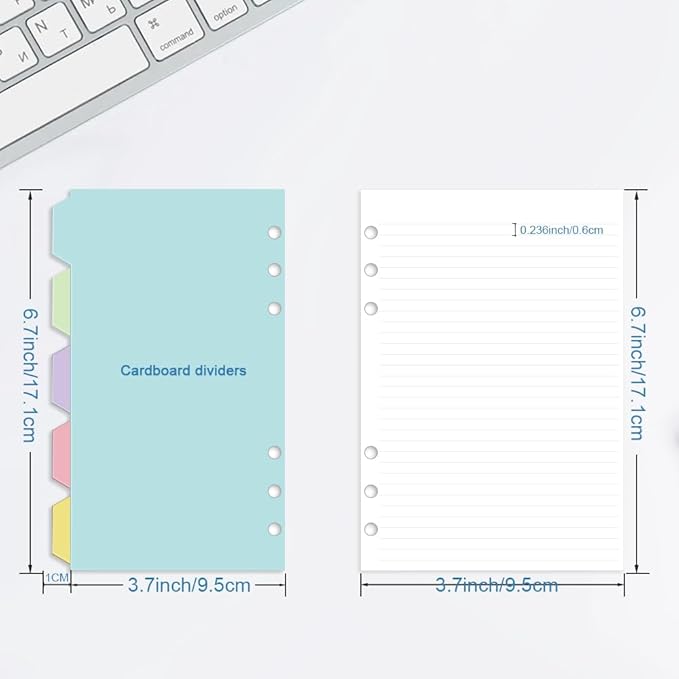 Personal Size Lined Paper, Planner Inserts,100 Sheets 6mm Line Spacing Paper, 5 Colored Dividers, 6 Hole Punched, Narrow Ruled,Loose Leaf for Pocket Planner, Mini Binder, Journal,171x95mm / 6.7"x3.7"