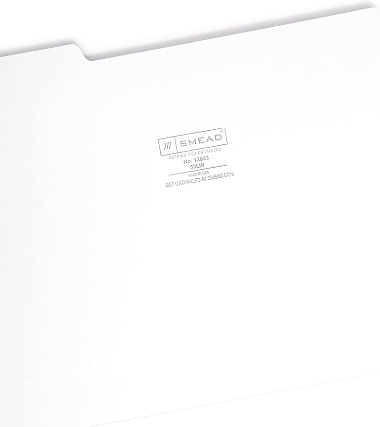 Smead Standard File Folders, 100 Count, White, 1/3-Cut Tabs, Letter Size (12843)