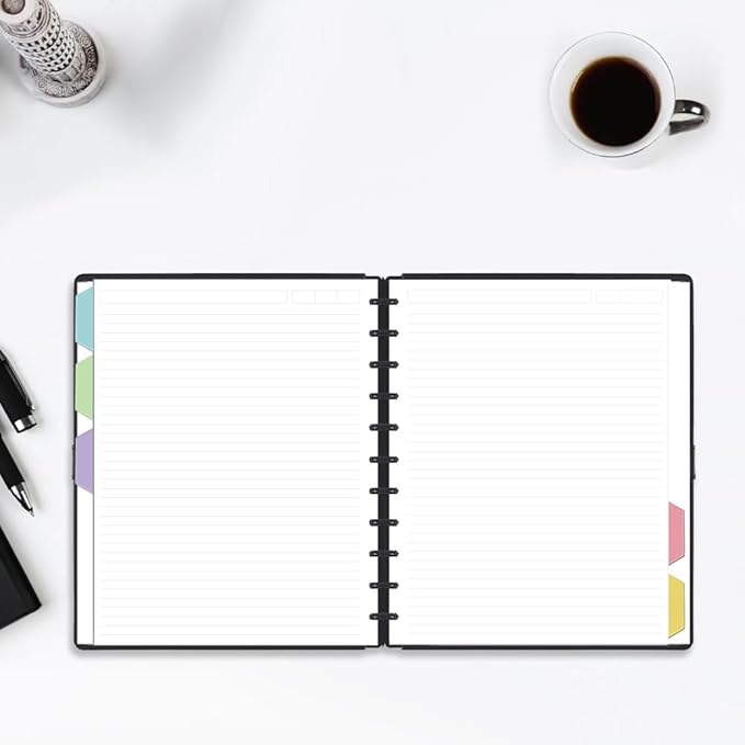 Discbound Letter Size Lined Paper Refill,100 Sheets (200 Pages), 8.5 in x 11 in, 100 GSM, 11 Disc Notebooks,Loose Leaf Planner Refills, 5 Colored Index Dividers,College ruled