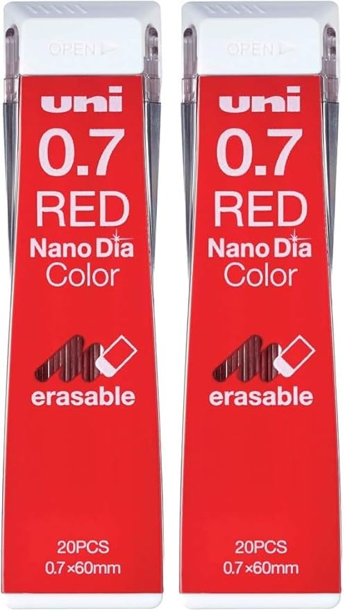 Uni Mechanical Pencil Lead Nano Dia Color 0.7mm, Red(U07202NDC.15) (Pack of 2)