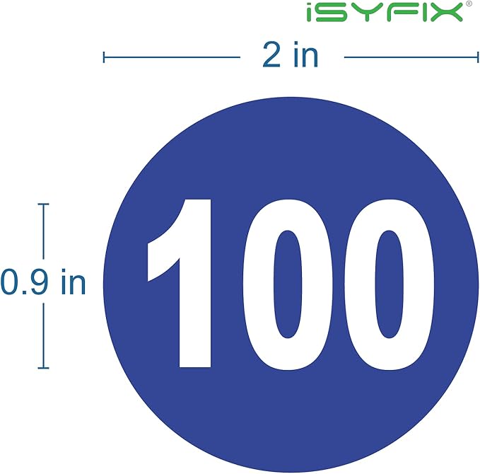 iSYFIX Blue Consecutive Number Stickers – 1 to 100, 2-inch, 1 Set – Vinyl Self Adhesive Premium Decal, Ideal for Inventory, Storage, Organizing, Boxes, Bins, Toolbox, Lockers & More, Indoor/Outdoor