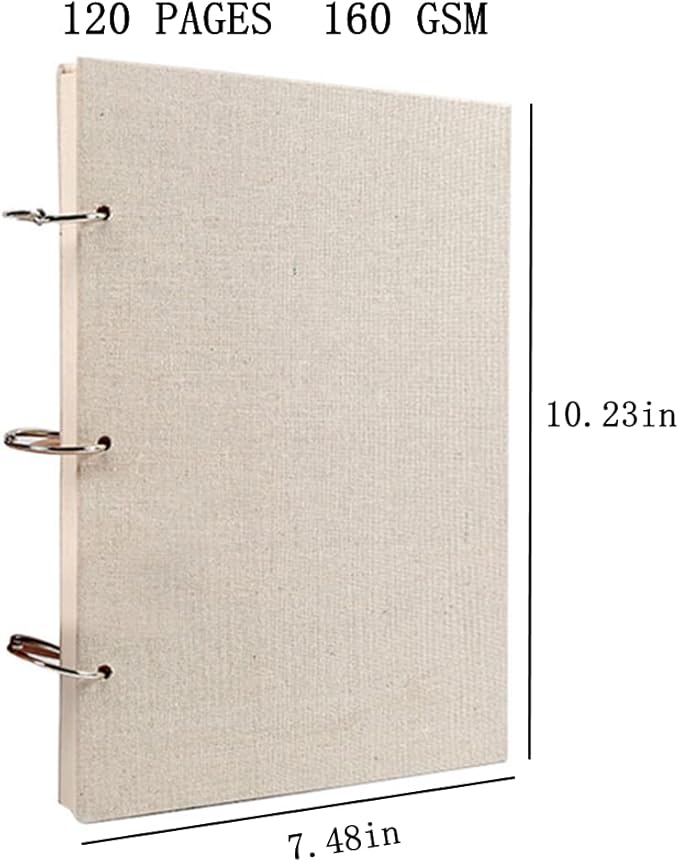 Refillable Loose Leaf Sketchbook Drawing Notebook Sketchpad Spiral Sketchbook Linen Hardcover 120 Pages 160GSM (L)
