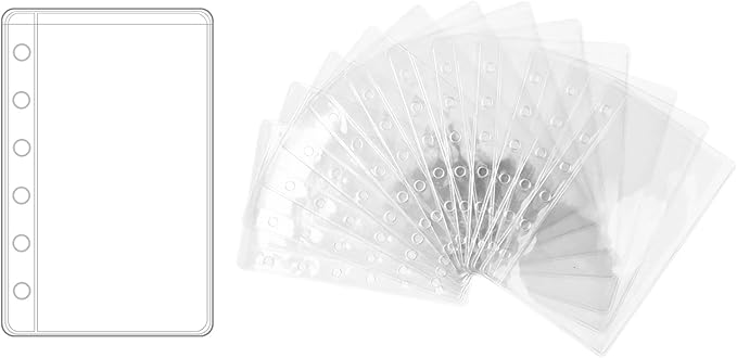 NatSumeBasics 12 A7 Binder Pockets Clear Cash Budget Envelopes PVC Planner Inserts for 6-Ring a7 Binder Sheet Protectors Organize Photos Cards Bills (A7, Clear)