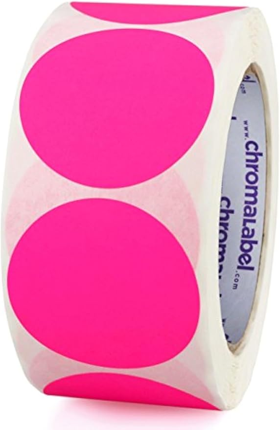 ChromaLabel 2 Inch Round Colored Stickers, High Visibility Permanent Sticky Dots Color Coding Labels, Easy to Write On Colored Dot Stickers, 500 Fluorescent Pink Circle Stickers per Roll
