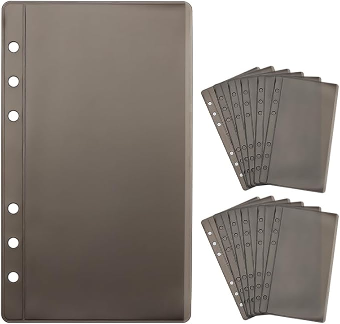 NatSumeBasics 12 Black A6 Binder Pockets Zipless Cash Envelopes Budget Binder Inserts PVC Sheet Protector for 6 Ring A6 Binders Organizer Accessories (Black)