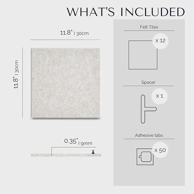 Large Bulletin Board 48x36- Office Wall Organizer to Replace Your Old Cork Boards for Walls for Office Decor -12-Pack Felt Wall Tiles to Use in Home Office Decor, Classroom Decor (Limestone)