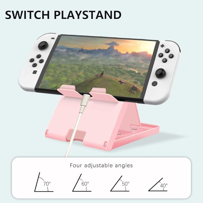 Stand Compatible with Nintendo Switch, Adjustable Switch Playstand, Foldable Phone Stand for Desk, Compact & Portable Switch Holder Accessories (Pink)
