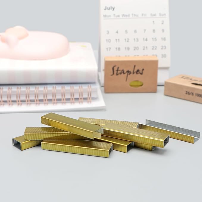 NatSumeBasics Clear Gold Stapler with 1000 Staples, Cute Stapler and 26/6 Staples for Desk Home School Office Stationery Supplies Accessories Decoration (Gold)