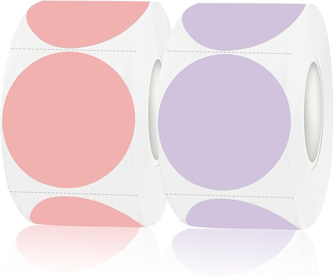 STARLIBOO Colored Dot Stickers, 1.5 inch Garage Sale Stickers, 1000Pcs Adhesive Circle Price Tags Sticker, Writable Not Blurry for Yard Sale (Pink+Purple/2Rolls)