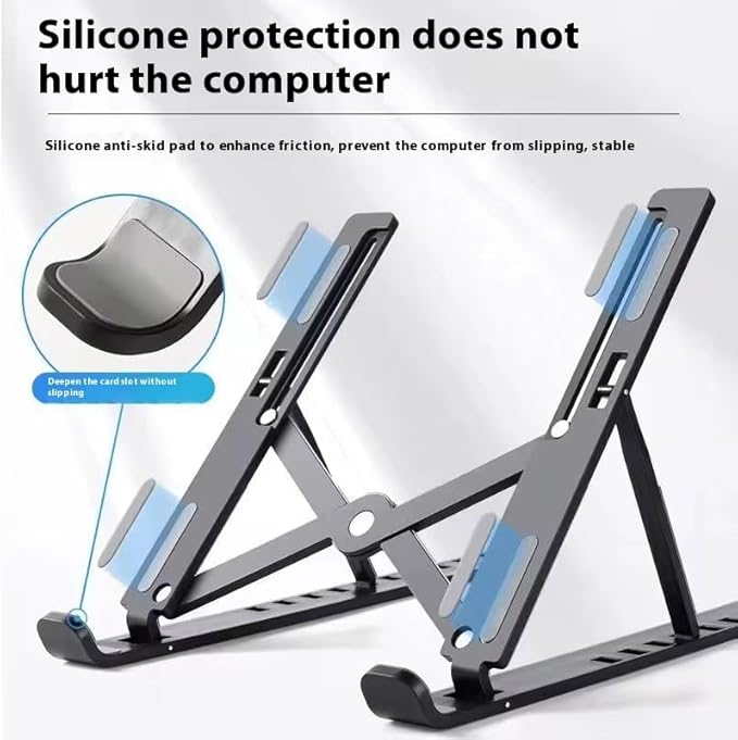 Premium Portable Aluminum Laptop Stand for Desk, 7 Angles Adjustable Tilt, Heavy-Duty Laptop Riser, Foldable, Slim & Lightweight Travel-Friendly Stand for Desk & Workstation, Black