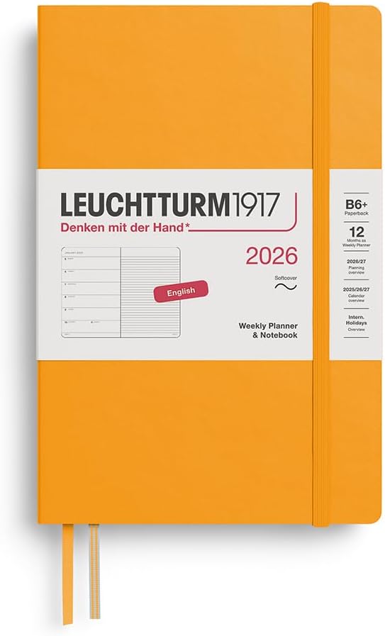 LEUCHTTURM1917 - Weekly Planner & Notebook 2026, Softcover, Paperback (B6+), Ruled, Rising Sun (Jan 1 - Dec 31, 2026)