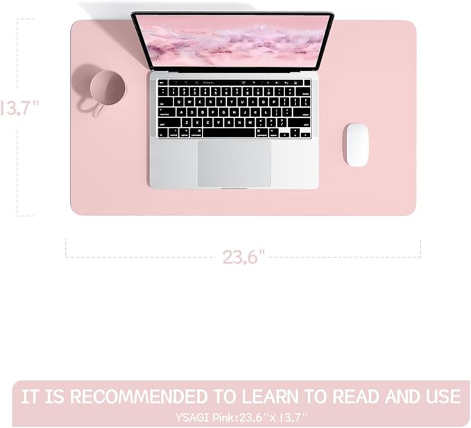 YSAGi Non-Slip Leather Desk Pad, Waterproof Laptop Computer Desk Keyboard Mat, Table Protector Blotter Mat, Large Mouse Pad for Office/Work/Home/Decor(Pink, 23.6" x 13.7") (Pack of 2)