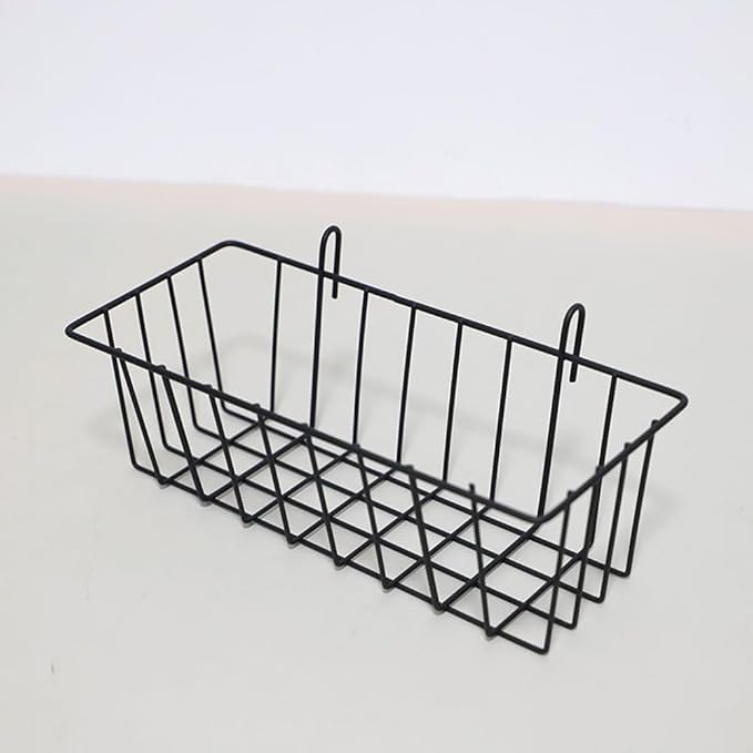 2 Pack Grid Panels Hanging Wire Basket Storage with Plastic Hooks for Gridwall Display Stand Wire Rack Wall Photo Grid Shelf Commercial Shop Retail Art Fair