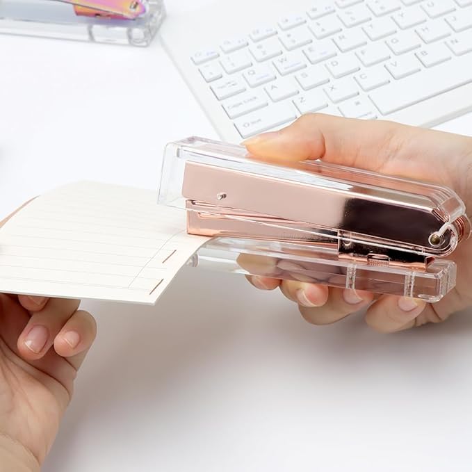 NaSumeBasics Clear Stapler with Staples Rose Gold Standard Manual Stapler and 1000 26/6 Staples for Desk Home School Office Stationery Supplies Accessories Decoration (Rose Gold)