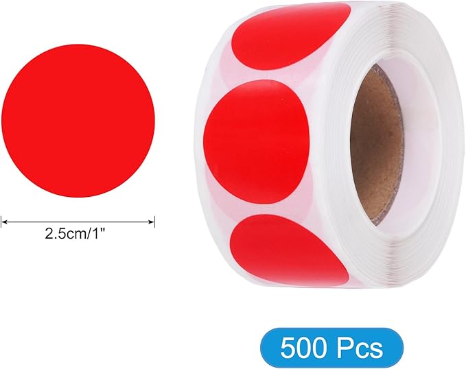 uxcell 500pcs Red Round Stickers Roll 1 Inch Self-Adhesive Stickers Coding Label Removable for DIY Crafts Homework, Office, Shop, Home, Classroom Marking