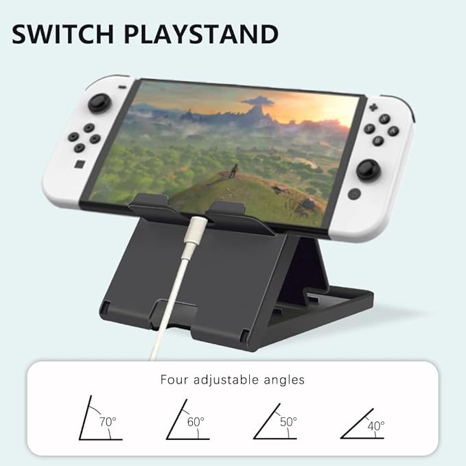 Stand Compatible with Nintendo Switch, Adjustable Switch Playstand, Foldable Phone Stand for Desk, Compact & Portable Switch Holder Accessories (Black)