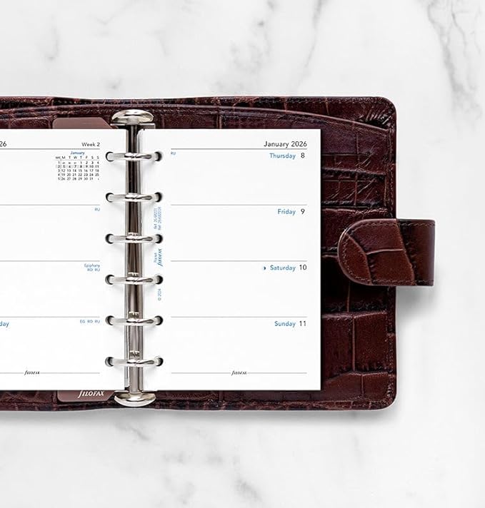 Filofax Calendar Diary Refill, Pocket Size: 4-3/4" x 3-1/4", Week-to-View, White Paper, Unruled, English, 2026 (C68221R-26)