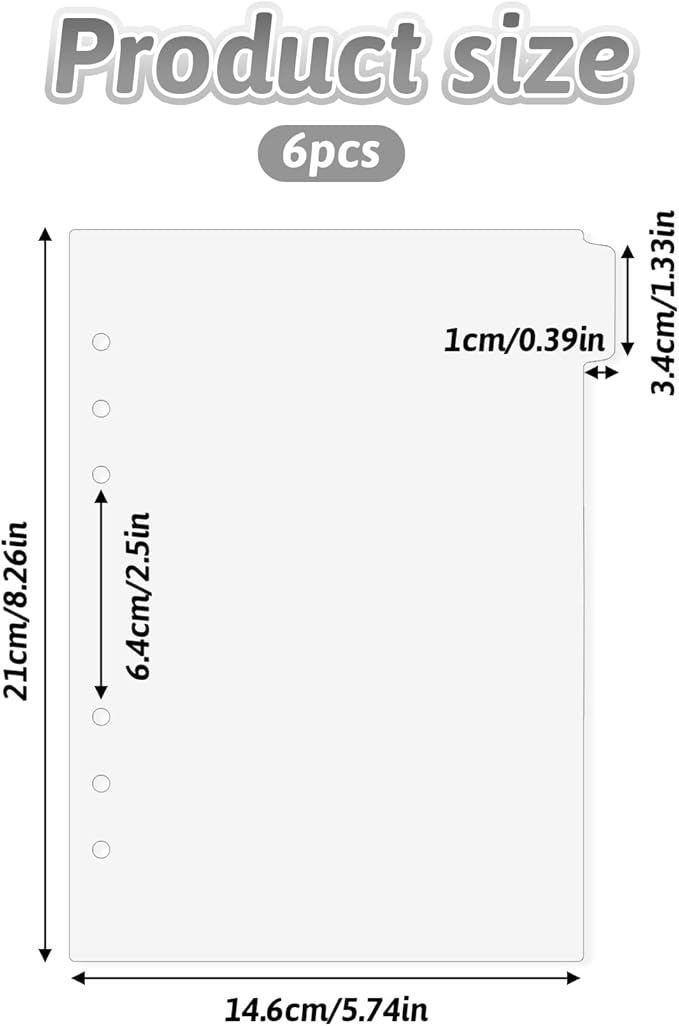 6 Pcs A5 Binder Dividers, 6 Holes Clear Binder Divider Index with Tabs Insertable Plastic Index Divider Sheets 6 Rings Planner Divider Index Page for Binder Notebook Journal Diary Memo Notepad
