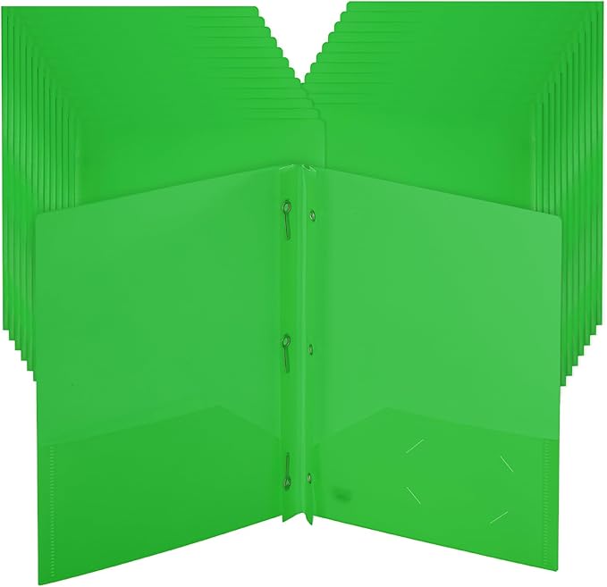 Mr. Pen- Plastic Folders with Pockets and Prongs, 24 Pack, Letter Size, Green, Flexible Plastic Folders with Prongs
