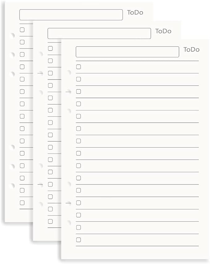 A5 To Do List Refill Paper 3 Pack - 6-Hole Punched Binder Inserts, 135 Sheets/270 Pages Filler Paper for Planner (A5)