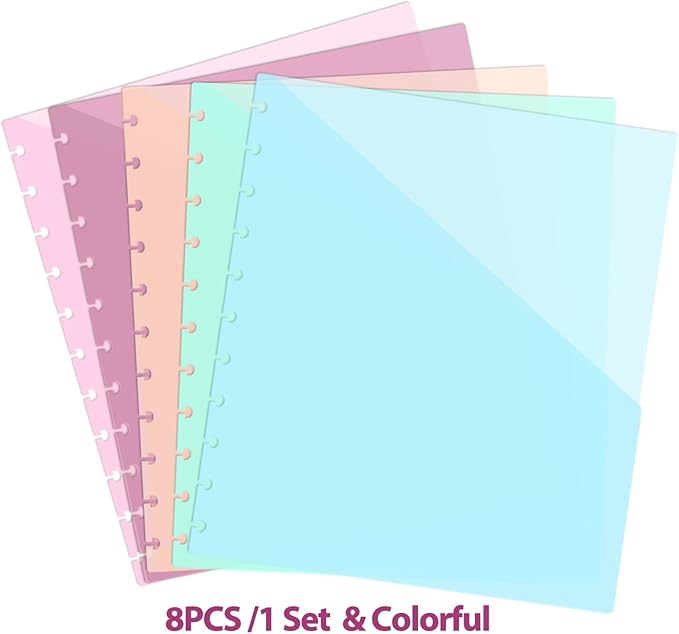 16 PCS Discbound Dividers Letter Size Disc Planner 2 Pocket Fit 8.5" x 11" Paper Disc Notebook with Pockets 11 Disc Folder Disc for Office Home School (16)