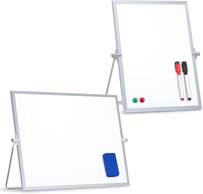 2-Pack Magnetic Dry Erase Whiteboard, Vertical and Horizontal - 14 × 11 Inch Double-Sided Desktop White Board with Stand – Portable Small Whiteboard for Office, Home, Drawing & Notes