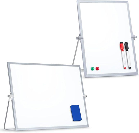 2-Pack Magnetic Dry Erase Whiteboard, Vertical and Horizontal - 14 × 11 Inch Double-Sided Desktop White Board with Stand – Portable Small Whiteboard for Office, Home, Drawing & Notes