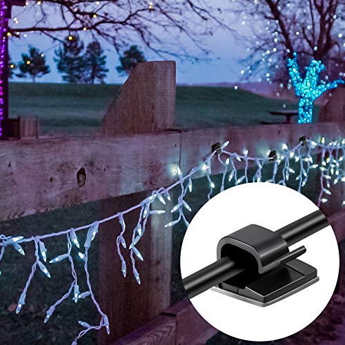 Blulu 100 Pcs Adhesive Cable Wire Clips, Outdoor Light Clips, Cord Management Wire Organizer Cord Holder for Holiday String Lights, Under Desk, Car, Wall, TV PC Ethernet Cable(Medium,Black)