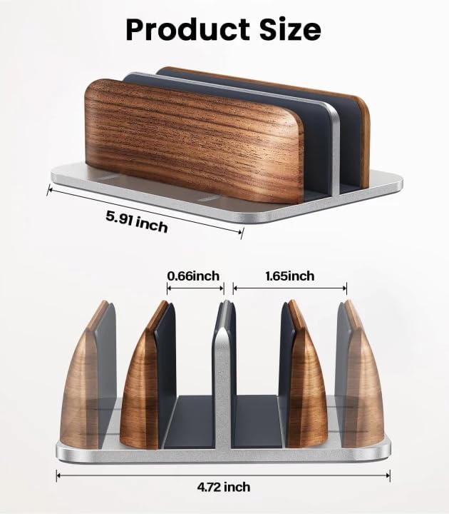 𝟮𝟬𝟮𝟲 𝗨𝗽𝗴𝗿𝗮𝗱𝗲𝗱 Aluminum Vertical Laptop Stand, [Black Cedar Wood Dual-Slot], Desktop Adjustable MacBook Stand, Adjustable Base, for MacBook Pro/Air, (up to 17.3-inch Gaming laptops)