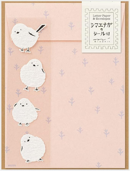 Midori 86637006 Letter Set with Stickers, 12 Stationery Notes, 4 Envelopes, Shimaenaga Pattern A