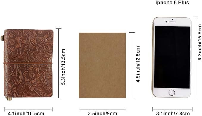Refillable Leather Journal, Handmade Coffee Leather Notebook with Bookmark for Men & Women, Vintage Notepad Sketchbook Perfect for Writing, Gifts, Travelers (Coffee, Passport)
