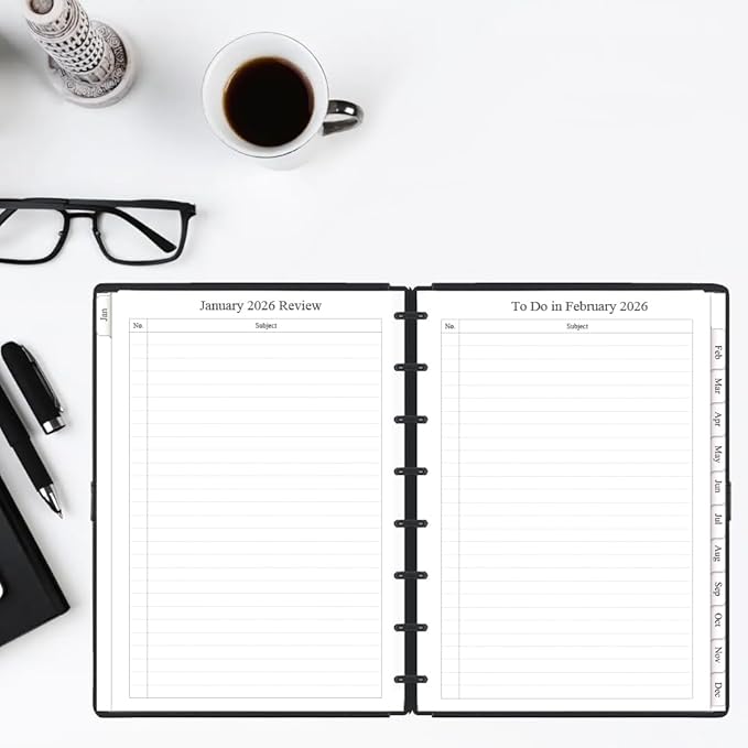 2026 Monthly Planner Refills, Two Pages Per Month,Jan 2026 to Dec 2026, A5 Size,5.8" x 8.25",8-Discbound，2026 Monthly Planner Inserts