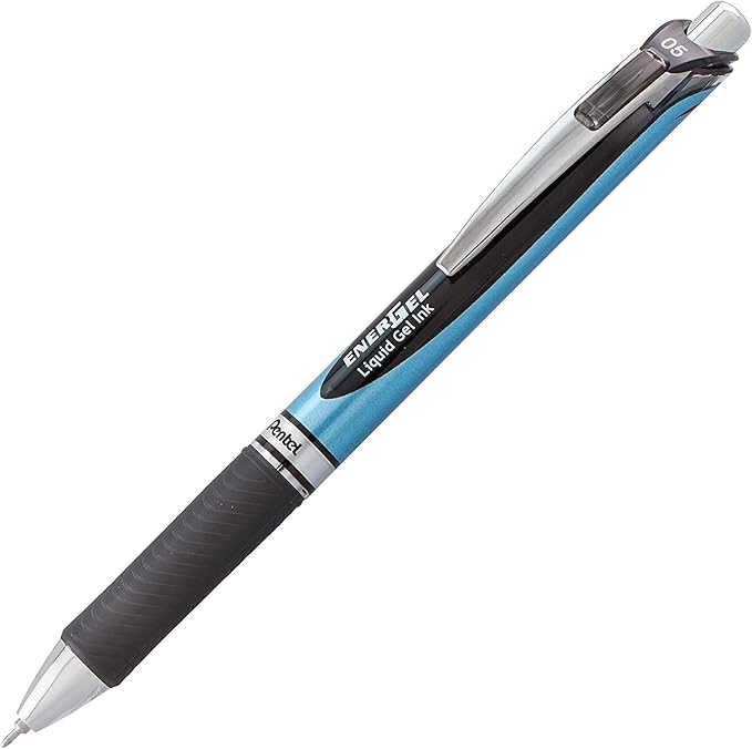 Pentel Energel 0.5 mm, Black Needle Tip Pens - Rtx Retractable Pack of 10 Pens