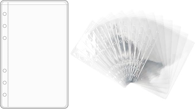 NatSumeBasics 12 A6 Binder Pockets a6 Budget Cash Envelopes Clear Binder Inserts for 6-Ring Notebook Binder Sheet Protectors Organizer Photos Money Bills (A6, Clear)