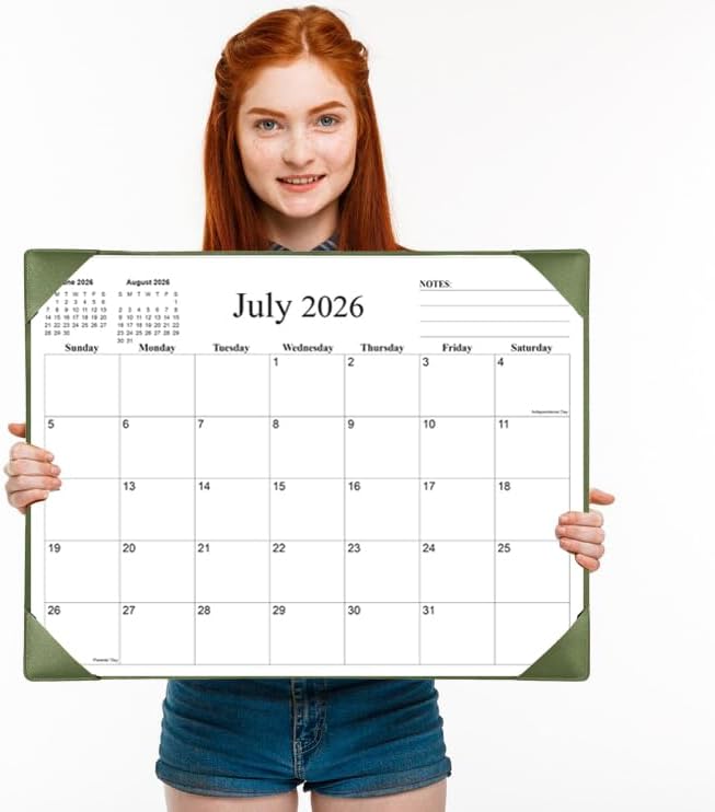 Simplified Desk Calendar 2026 with Desktop Mat, 18 Month Large Desk Pad Calendar from January 2026 to June 2027, 22" x 17" Desk Pad Calendar 2026-2027 for Home, School Office, Green