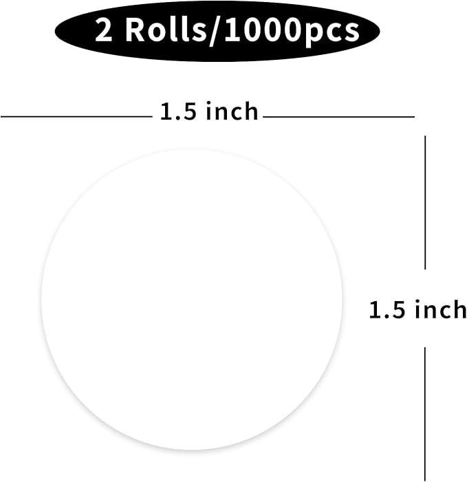STARLIBOO Blank Dot Stickers, 1.5 inch Circle Stickers, 1000Pcs White Round Price Sticker, Writable White Sticker for Office, Garage Sale,Yard Sale(2Rolls)