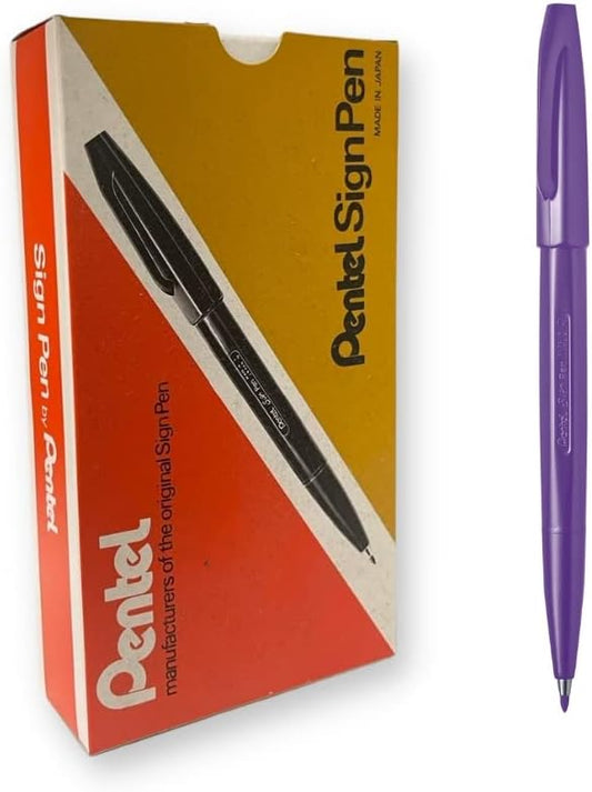 Pentel Sign Pen Fiber-Tipped Pen, Violet Ink, Box of 12 (S520-V)