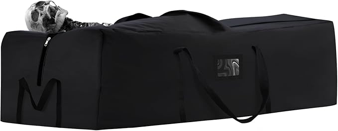 Halloween Christmas Storage Bag, Fits Up 12 Ft Skeleton Christmas Tree-Heavy Duty Holiday Storage Box with Durable Reinforced Handles & Zipper- 600D Oxford Christmas Tree Storage Container, Black